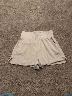 Weekend Los Angeles Beige High-Waist Smocked Shorts